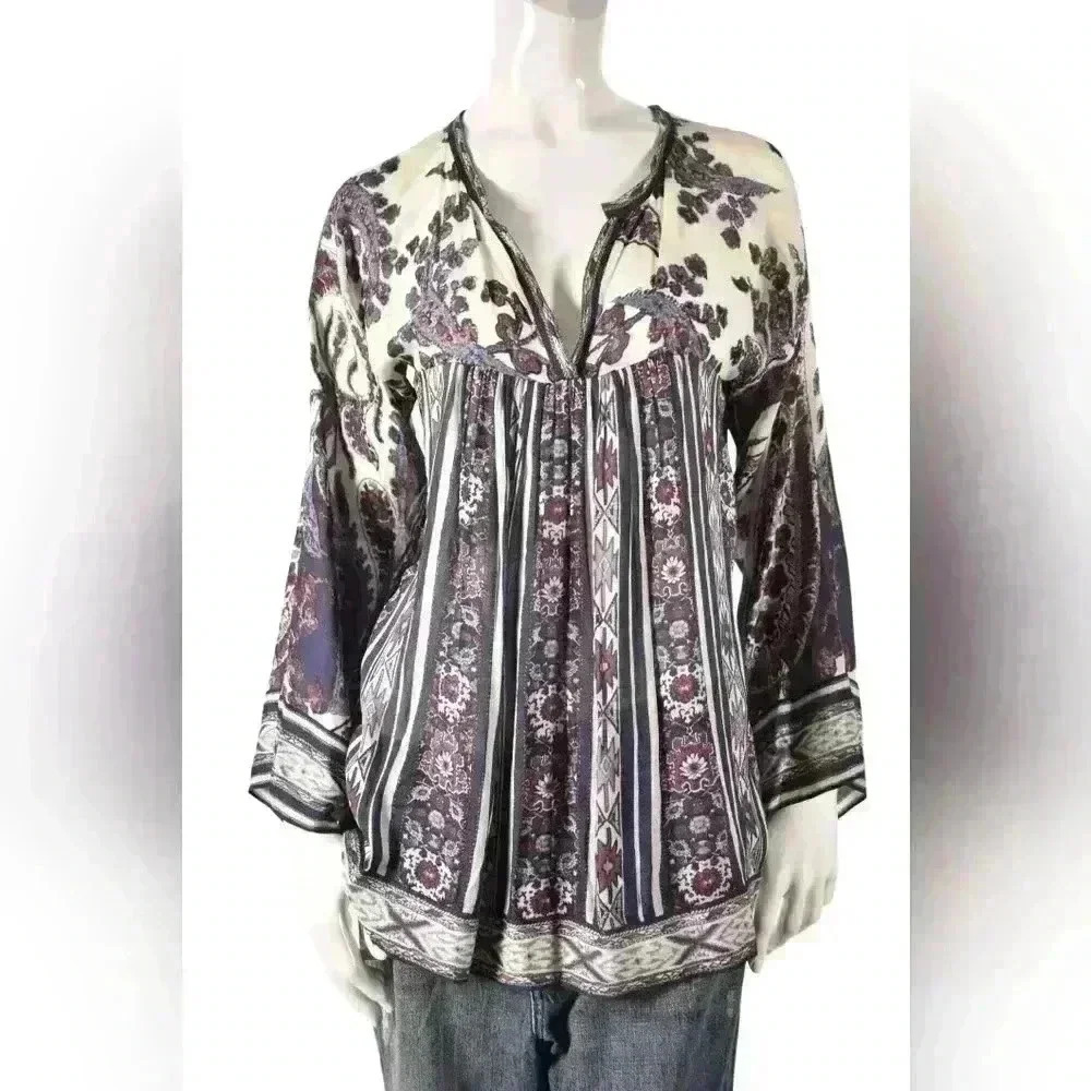ISABEL MARANT  ETOILE Purple White Floral Paisley Boho Festival Viscose Top 2US